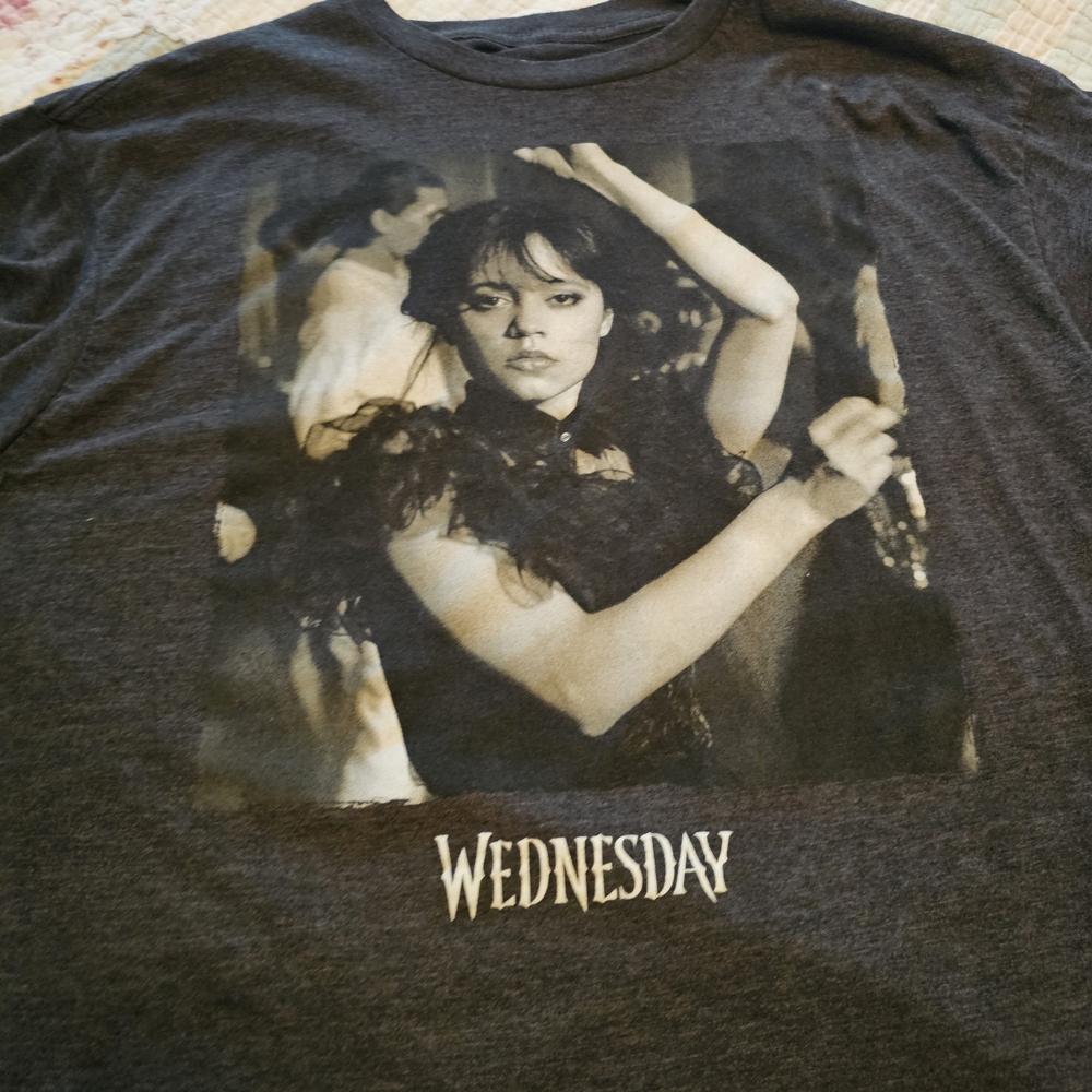 Black Graphic Tee with Wednesday Print